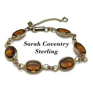 Sarah Coventry Sterling Harmony Bracelet Topaz Glass Stones 1940s Vintage